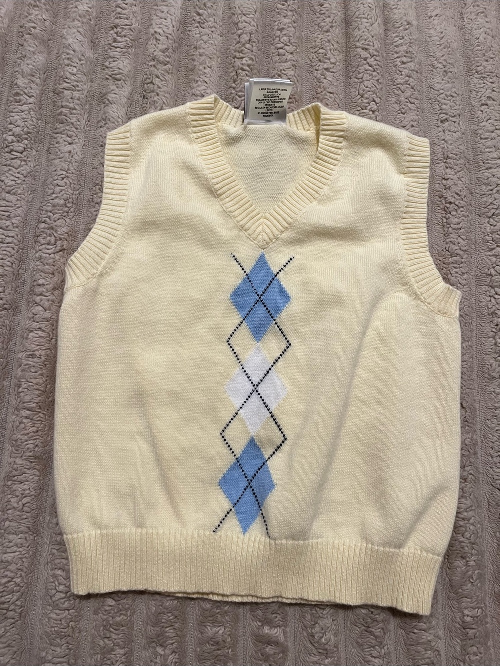 Good Lad Cream V-Neck Argyle Sweater Vest with Blue Accents